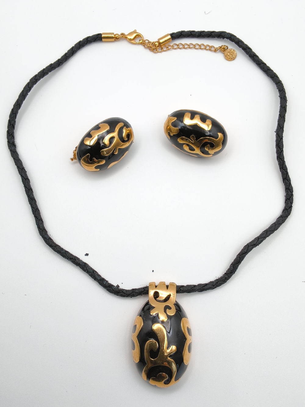 Vintage Butler 5th Ave Black & Gold Enamel Jewelry Set